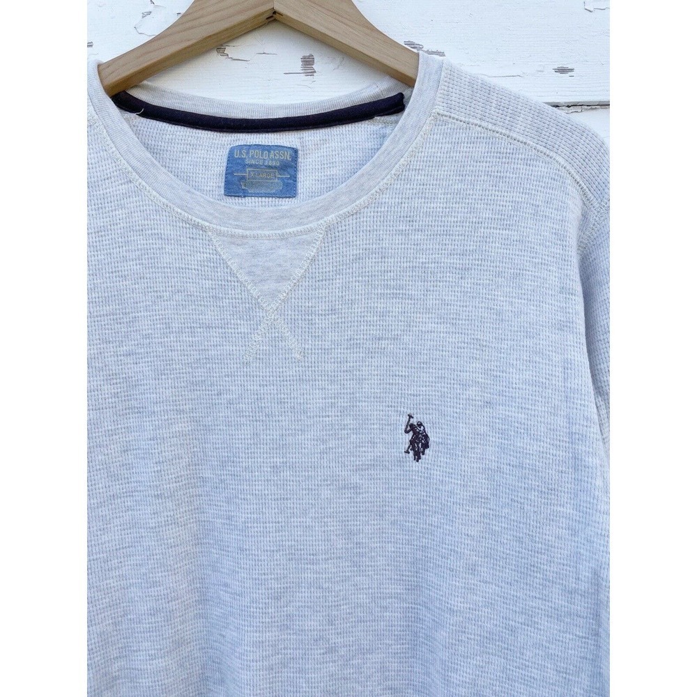 U.S. Polo Assn Thermal Shirt Crew Neck Waffle Knit Logo Linen Beige Men's sz XL - Picture 3 of 7
